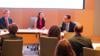 Dr. Arash Fazli (r) of Devi Ahilya University in India speaks during a panel discussion titled, Peace as Potential: Fostering the Enabling Conditions of Peaceful and Just Societies. Panelists included the Ambassador of the Rep. of Korea to the UN and a Professor at Columbia University, New York. 