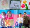 Parents with their children who are enrolled in Baha’i-inspired community schools in the North Sumatra region of Indonesia, where in-person lessons have had to be suspended. Teachers of community schools in the country have been going to the homes of their students to drop off and pick up homework assignments.