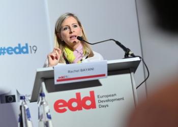 Rachel Bayani, the Representative of the Brussels Office of the Baha’i International Community moderated the discussed titled, “What’s religion got to do with it?”. (Credit: EDD Brussels)