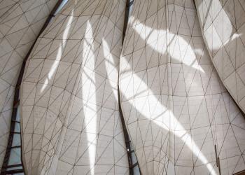 Light moving through the marble interior surface of the nine panels of the Continental Bahá’í House of Worship of South America (Santiago, Chile). 