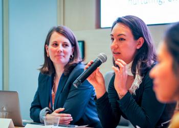 Dawning Welliver, a Baha'i working at the grassroots level in Nashville, US addresses the side event.