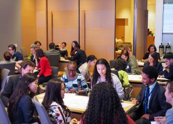 Participants broke off into groups and addressed various questions including the relationship between inequality and peace, the critical role of women in society and  the need for education that enables young people to become effective promoters of peace.    