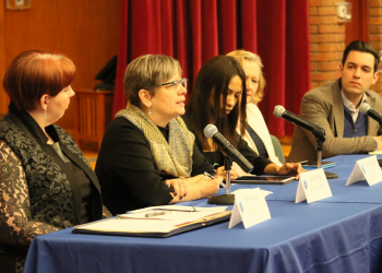 Mary Darling, one of the Baha'i International Community's delegates to the UN Commission on the Status of Women, speaks at a side event entitled "  Role of Media in Promoting Women's Rights to Freedom of Religion and Expression"