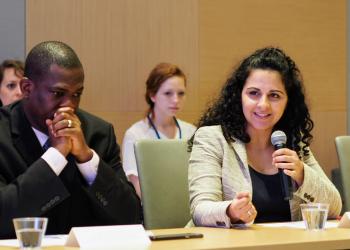 In her opening remarks, Representative of the Baha’i International Community to the United Nations, Melody Mirzaagha invited those gathered to reflect on relevant principles necessary for building peaceful societies. 