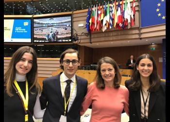 The picture shows the EU Youth Coordinator Biliana Sirakova, Sophia Massrouri and two other youth representatives