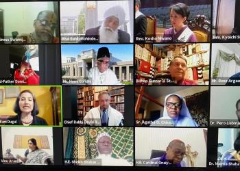 Leaders from diverse religious traditions at an Interfaith Moment of Hope and Solidarity hosted by Religions for Peace